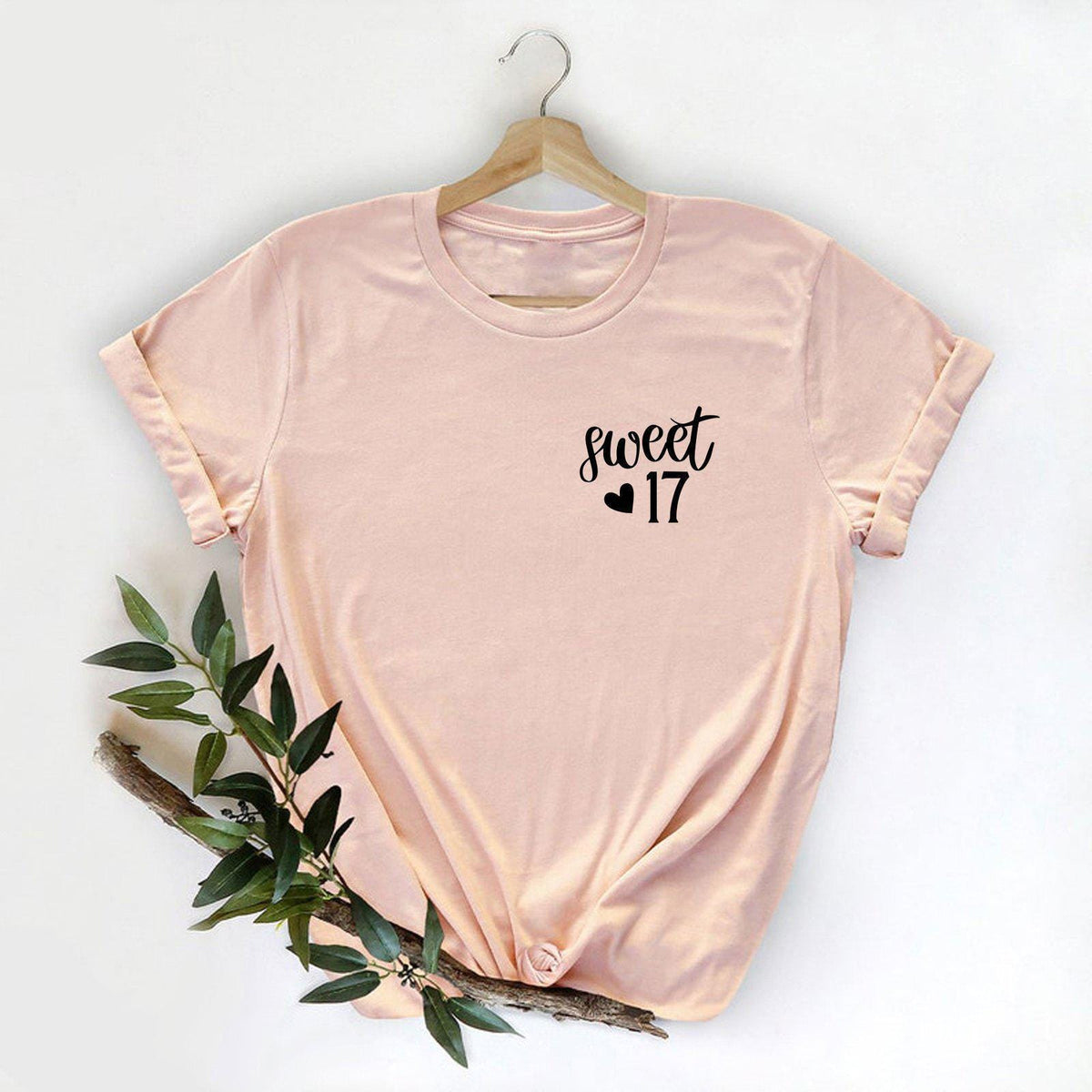 Sweet 17 Minimalist T-Shirt, Sweet Seventeen Pocket Shirt, 17th Birthday Gift For Girls, Birthday Party Shirt, Turning 17 Birthday Gift,