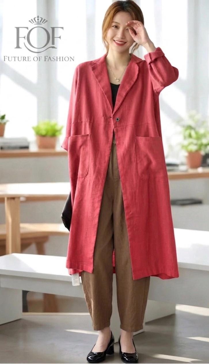 Women's 100% Linen Coat Burgundy ,Linen Cardigan Linen Kimono Long Sleeves Jacket Washed Linen Top Oversized Coat, Long Linen Duster Washed