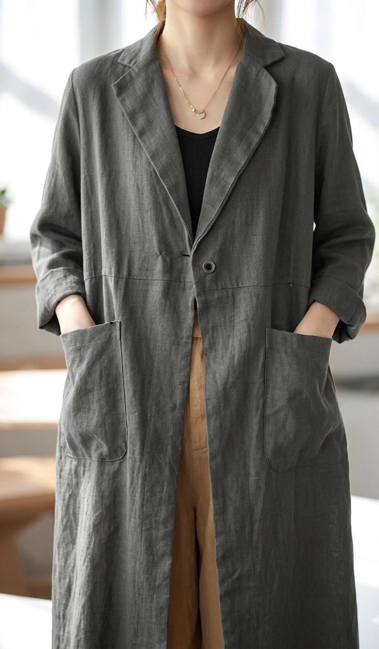 Women's 100% Linen Coat Burgundy ,Linen Cardigan Linen Kimono Long Sleeves Jacket Washed Linen Top Oversized Coat, Long Linen Duster Washed