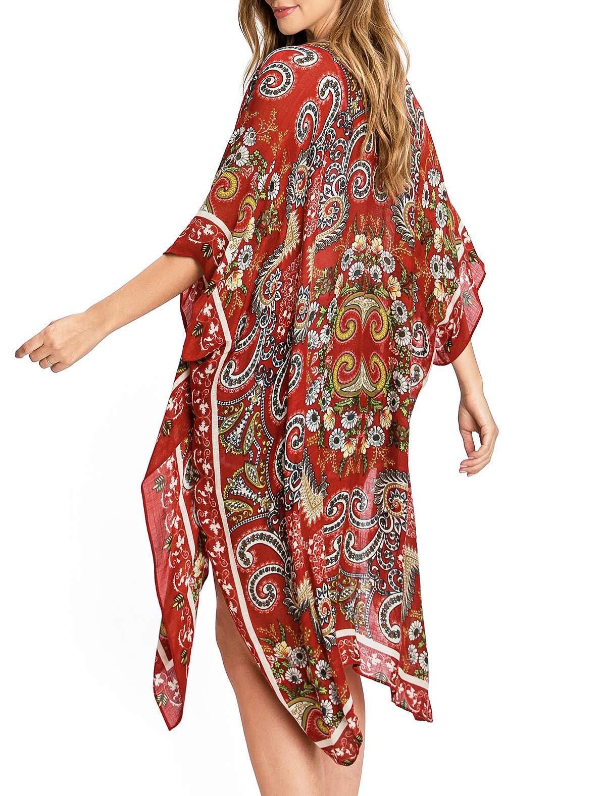 Women's Viscose Boho Festival Paisly Printed Shawl Kimono