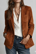Women Western Boho Suede Blazer Jacket - Brown Cognac Leather Coat - Rustic Chic.