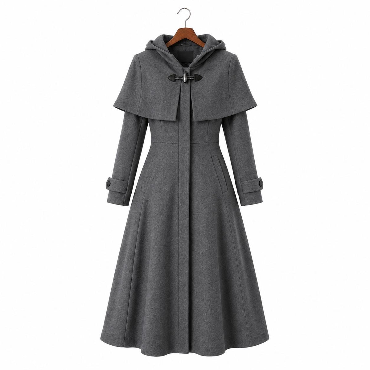 Burgundy Hooded Wool Blend Coat | Elegant Fit Flare Winter Cape Overcoat