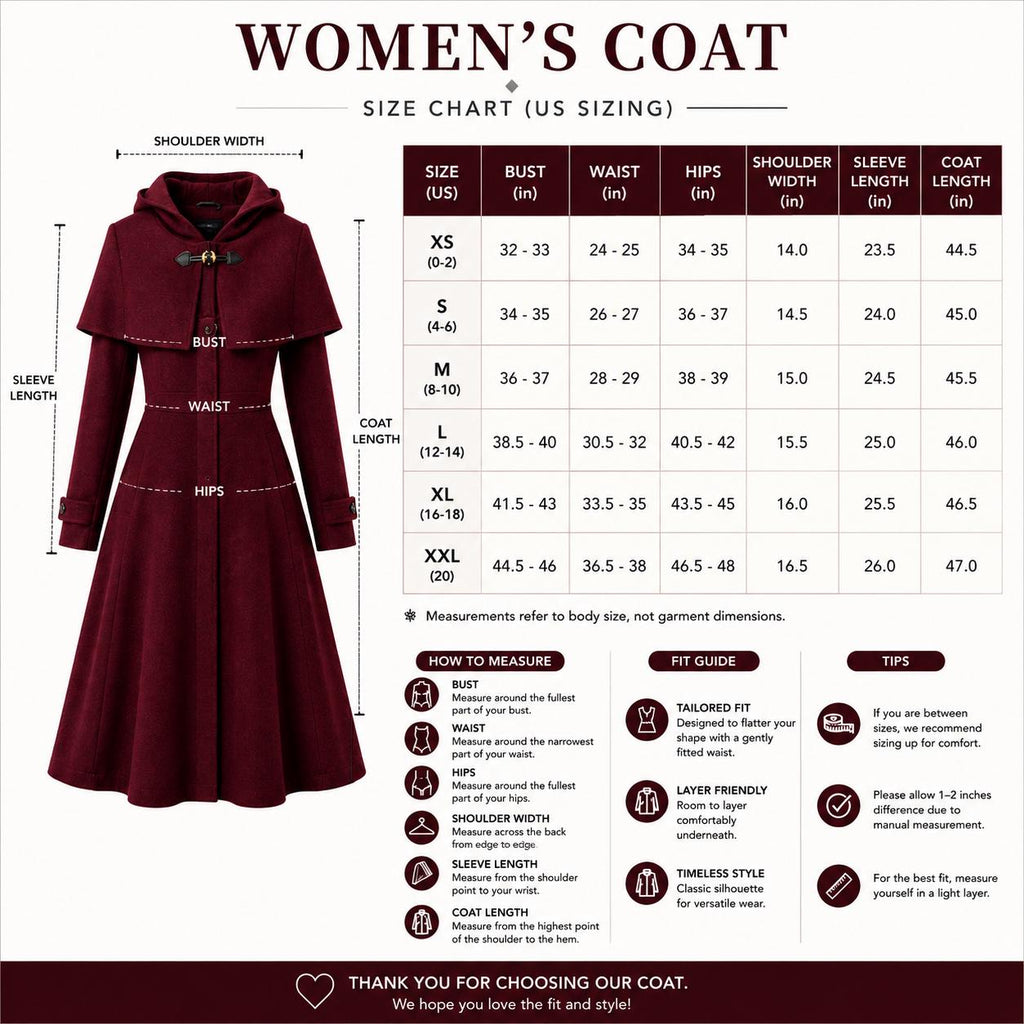 Burgundy Hooded Wool Blend Coat | Elegant Fit Flare Winter Cape Overcoat