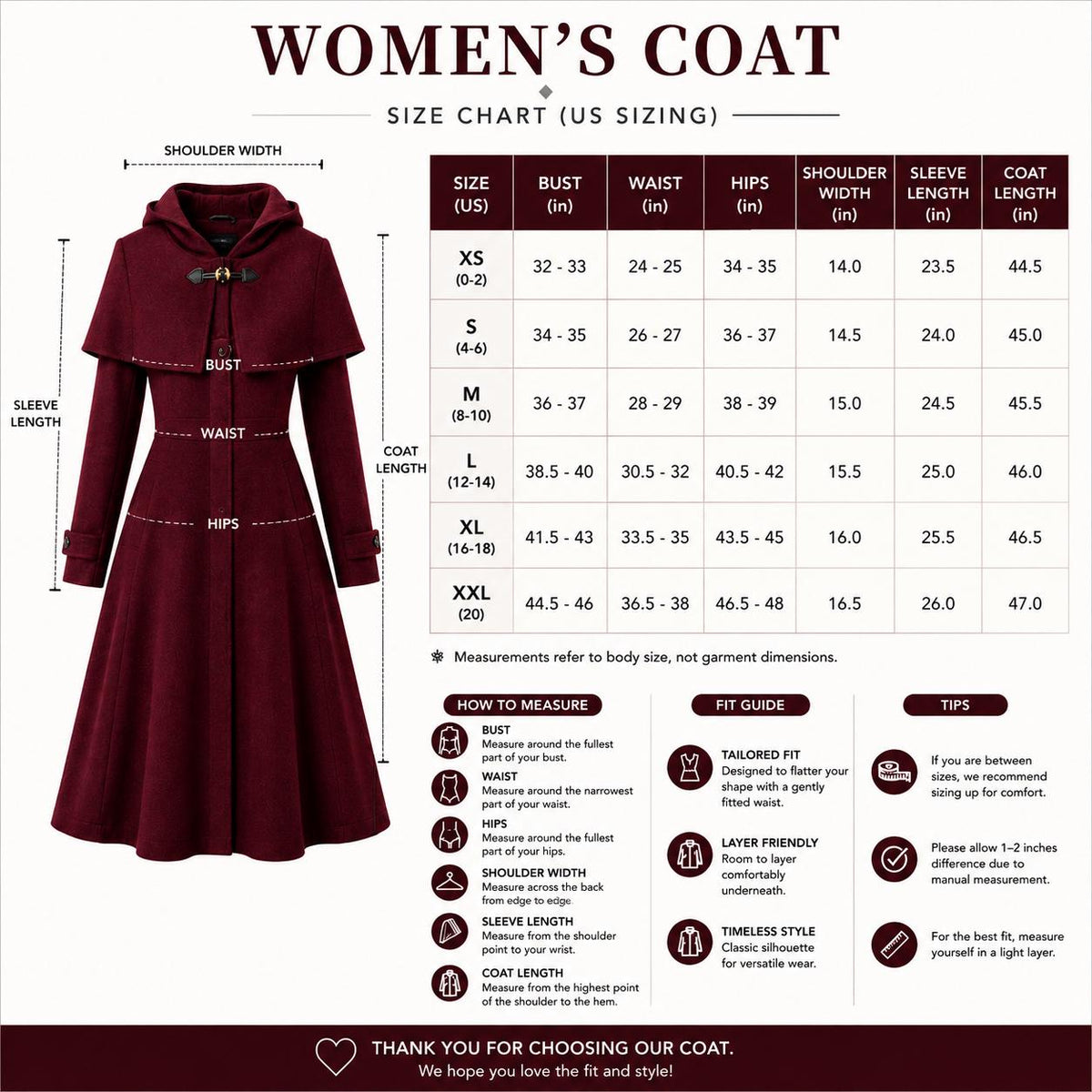 Burgundy Hooded Wool Blend Coat | Elegant Fit Flare Winter Cape Overcoat