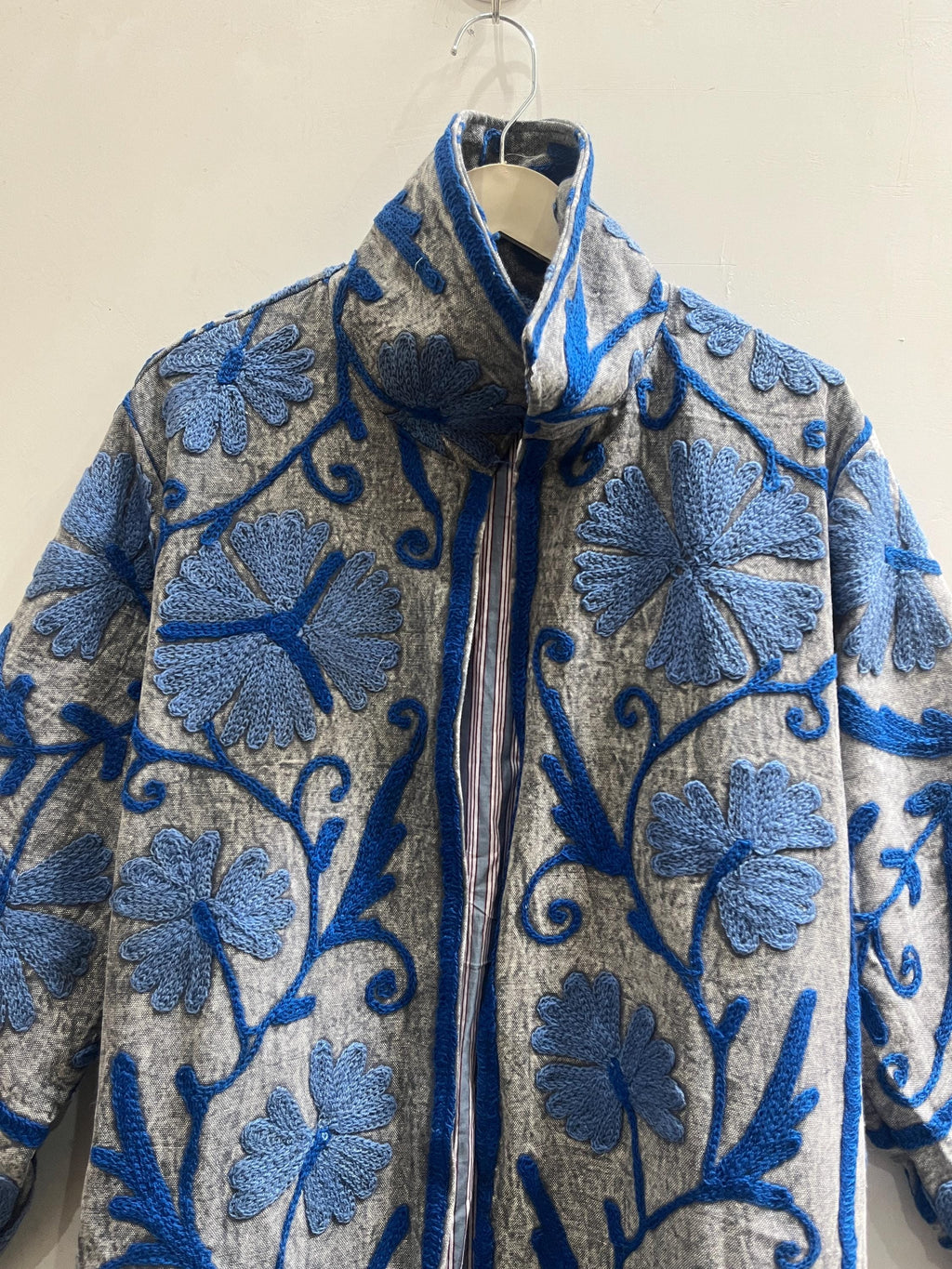 Embroidered Cotton Duck Long Jacket, Floral Suzani Kimono Robe, Bohemian Style Coat
