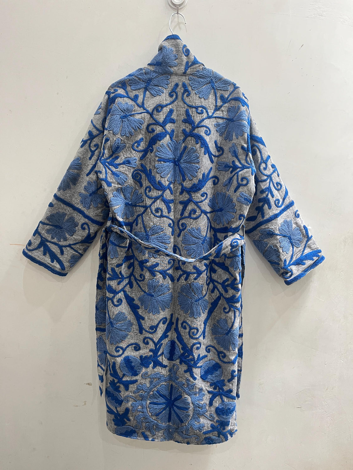 Embroidered Cotton Duck Long Jacket, Floral Suzani Kimono Robe, Bohemian Style Coat