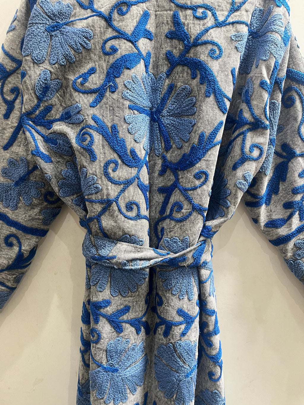 Embroidered Cotton Duck Long Jacket, Floral Suzani Kimono Robe, Bohemian Style Coat