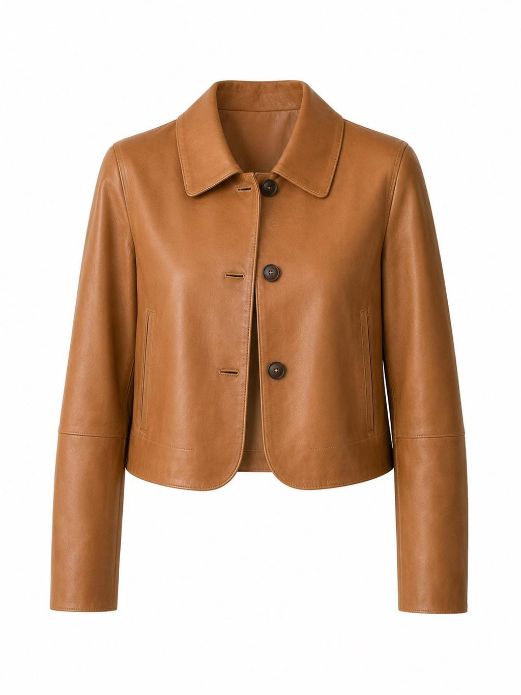 Women's Tan Leather Cropped Jacket Genuine Sheepskin Handmade Lightweight Button Up Casual Outerwear Coat