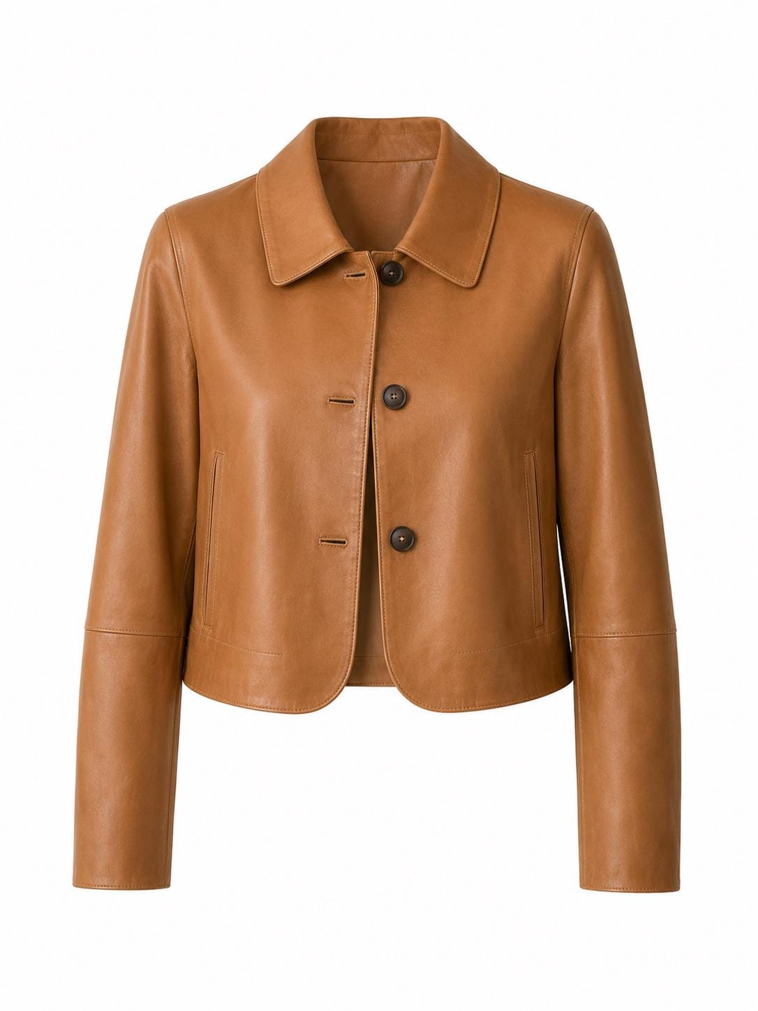 Women's Tan Leather Cropped Jacket Genuine Sheepskin Handmade Lightweight Button Up Casual Outerwear Coat