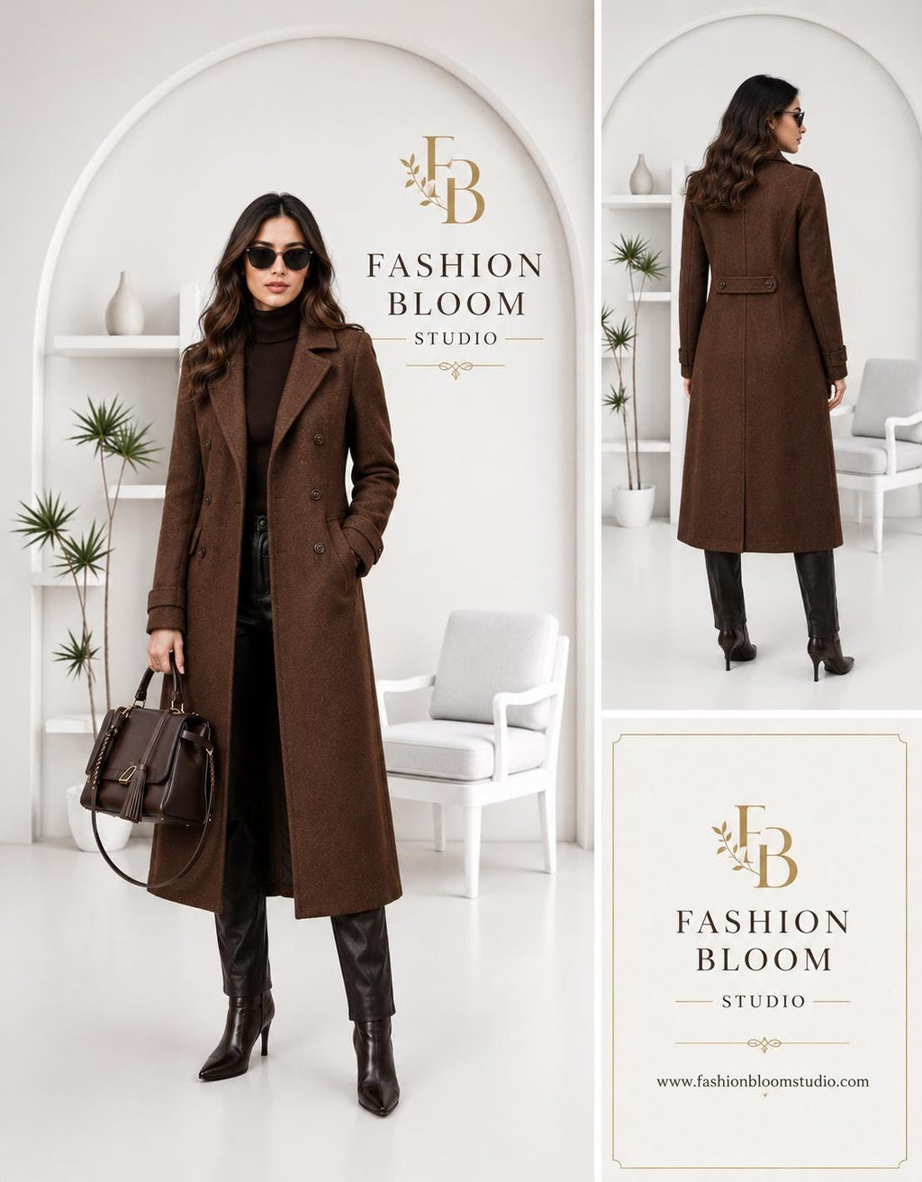 Brown Long Wool Coat for Women, Winter Trench Coat, Double Breasted Overcoat, Elegant Long Coat, Office Wear, Fall Fashion Gift