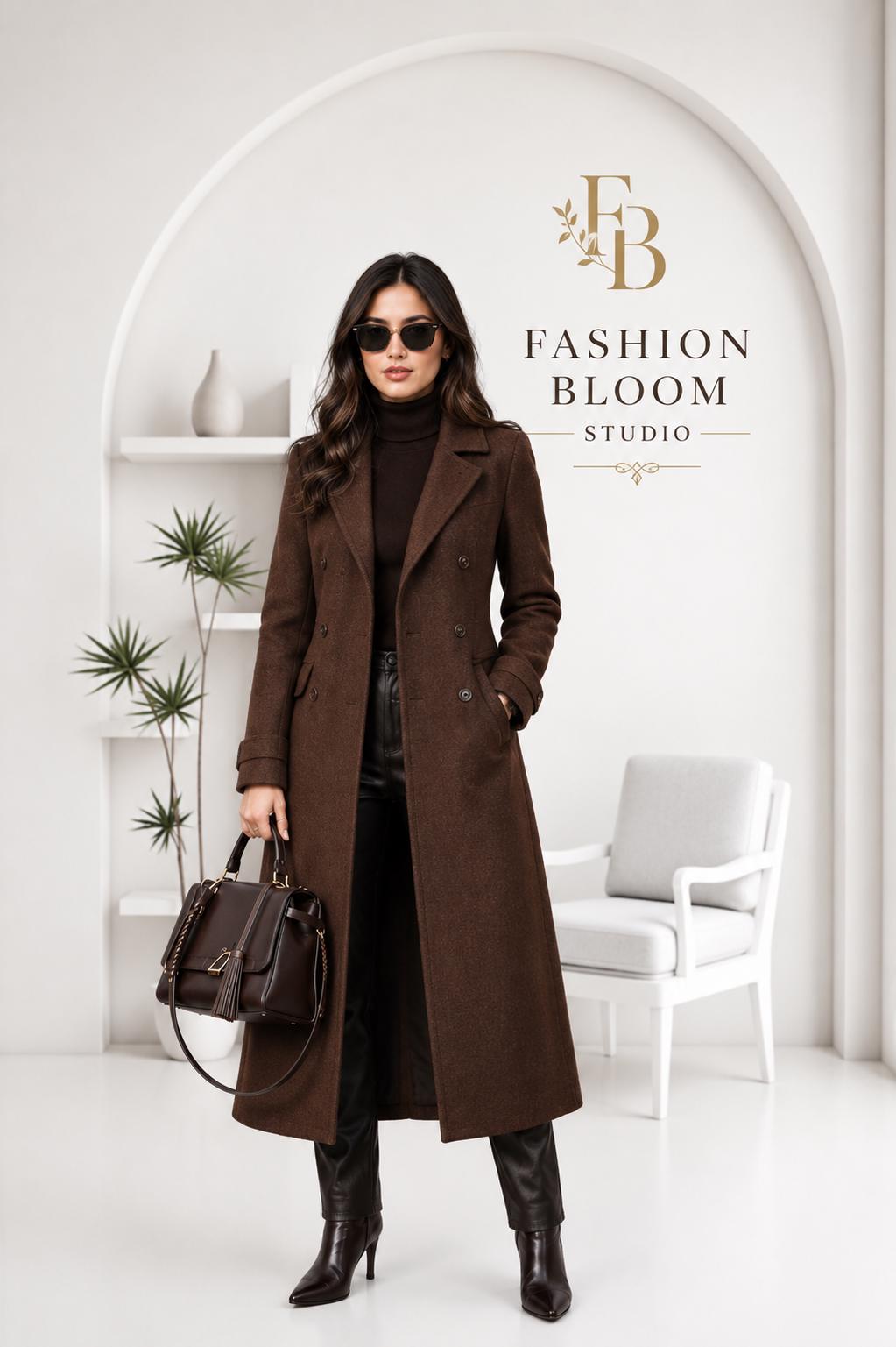 Brown Long Wool Coat for Women, Winter Trench Coat, Double Breasted Overcoat, Elegant Long Coat, Office Wear, Fall Fashion Gift