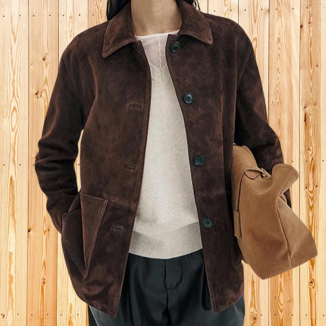 Women Brown Suede Leather Blazer, Genuine Suede Jacket, Classic Button Front Coat, Tailored Casual Blazer, Office Fall Winter Wear