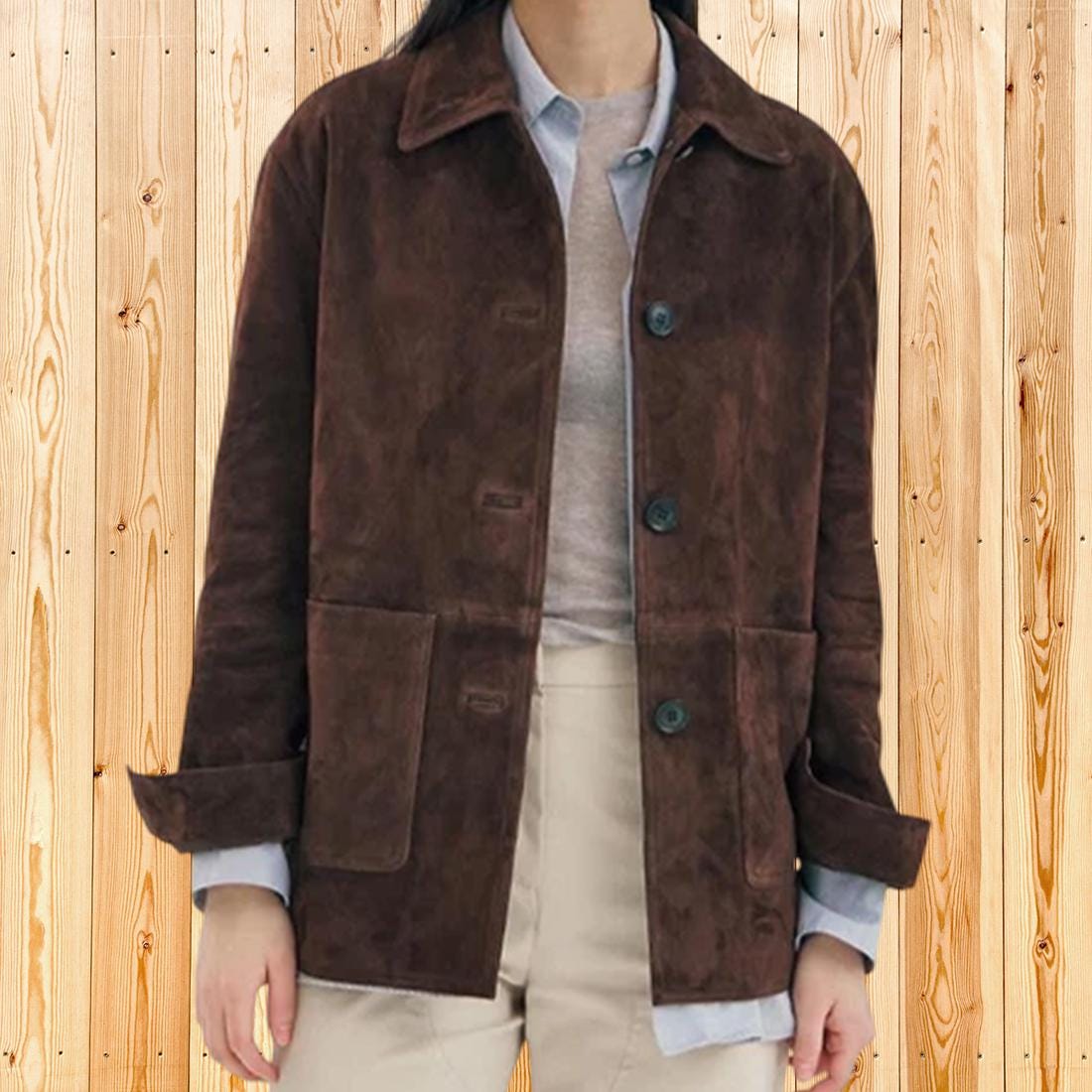 Women Brown Suede Leather Blazer, Genuine Suede Jacket, Classic Button Front Coat, Tailored Casual Blazer, Office Fall Winter Wear