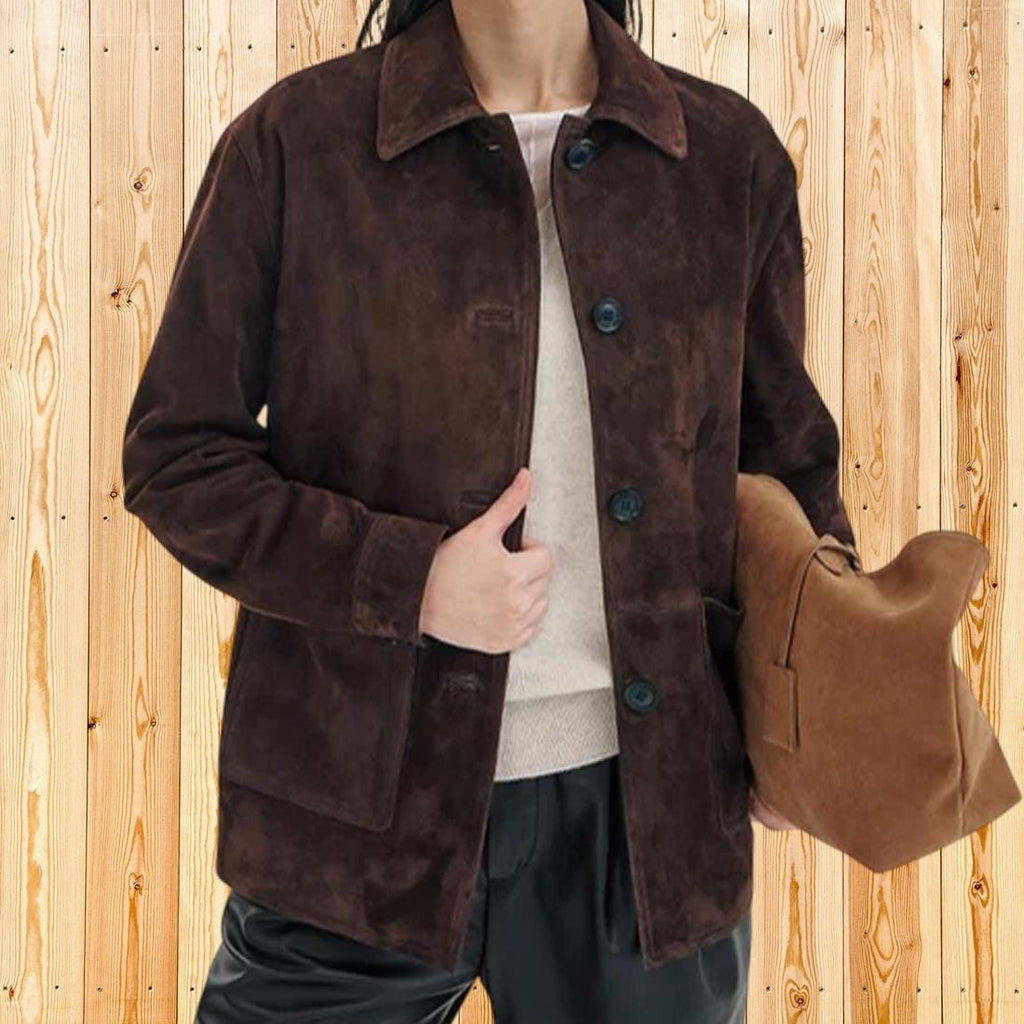 Women Brown Suede Leather Blazer, Genuine Suede Jacket, Classic Button Front Coat, Tailored Casual Blazer, Office Fall Winter Wear