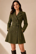 Women's Wool Coat Dress, Short Double Breasted Trench Coat, Belted A Line Winter Coat, Tailored Wool Jacket Dress, Elegant Fall Outerwear