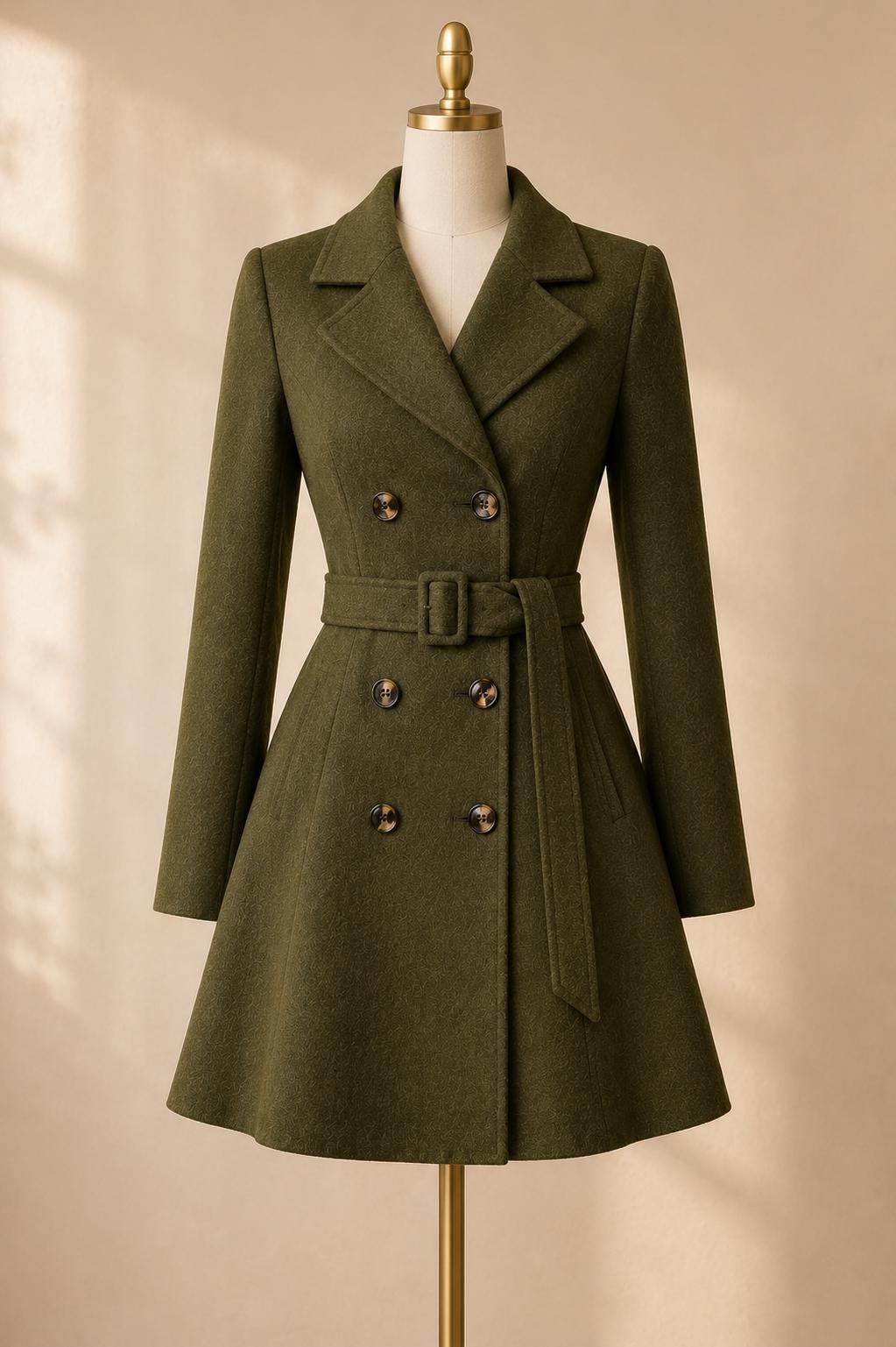 Women's Wool Coat Dress, Short Double Breasted Trench Coat, Belted A Line Winter Coat, Tailored Wool Jacket Dress, Elegant Fall Outerwear