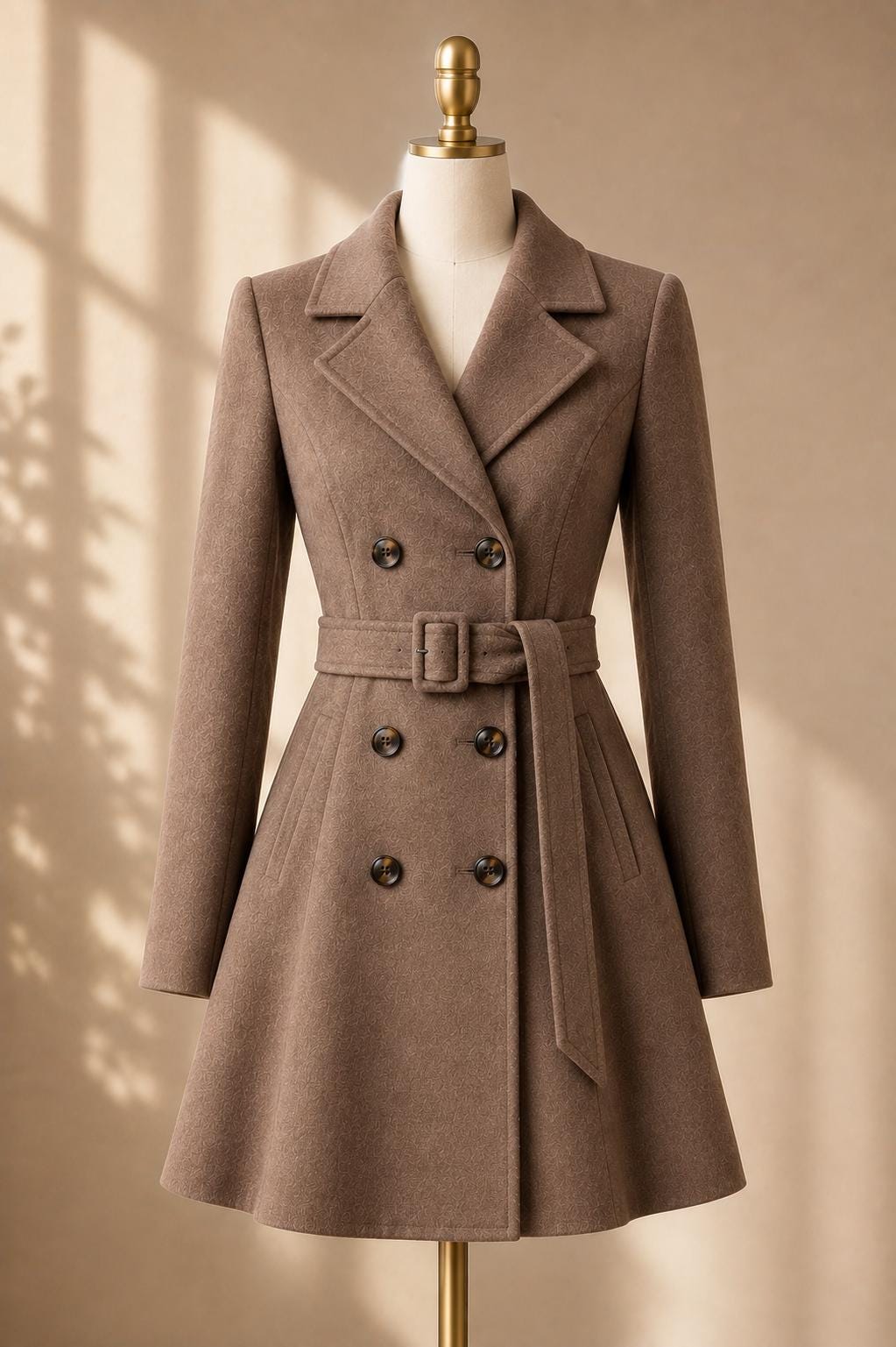 Women's Wool Coat Dress, Short Double Breasted Trench Coat, Belted A Line Winter Coat, Tailored Wool Jacket Dress, Elegant Fall Outerwear