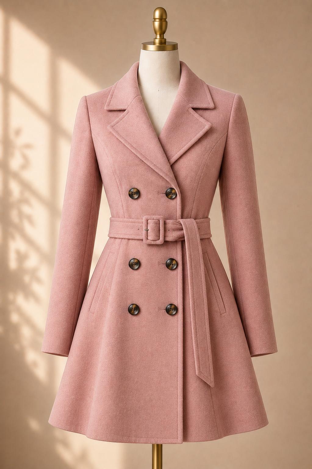 Women's Wool Coat Dress, Short Double Breasted Trench Coat, Belted A Line Winter Coat, Tailored Wool Jacket Dress, Elegant Fall Outerwear