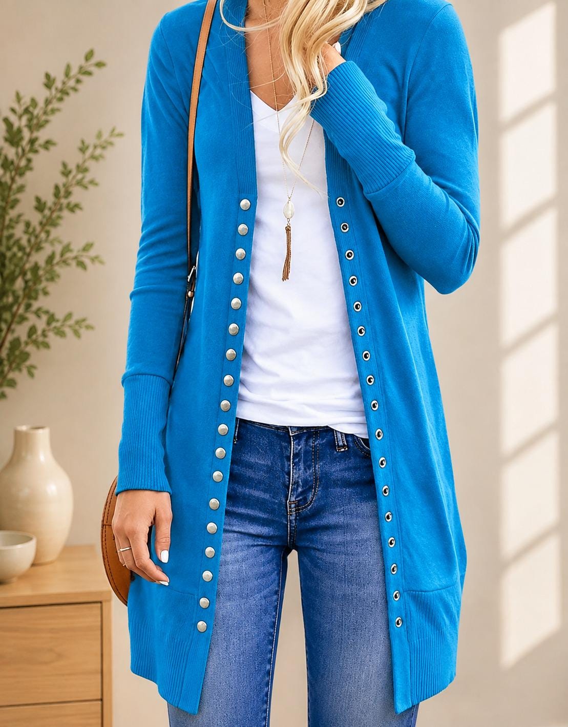 Women's Mid-Length Cardigan Sweater, Long Sleeve Button Front Layering Top for Fall Winter