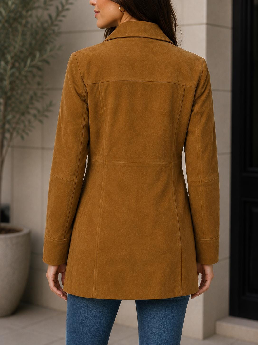 Women's Tan Suede Coat, Brown Suede Jacket, Long Leather Car Coat, Vintage Suede Outerwear, Button Front Jacket, Fall Winter Coat