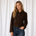 Brown Suede Jacket Women, Vintage Cropped Button Front Jacket, Classic Collar, , Casual Fall Outerwear Gift For Her