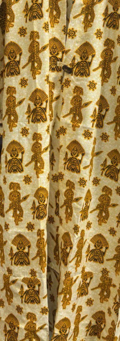 Luxury African Print One‑Button Kimono Coat – Gold Tribal Pattern Long Jacket for Women, Elegant Evening Outfit
