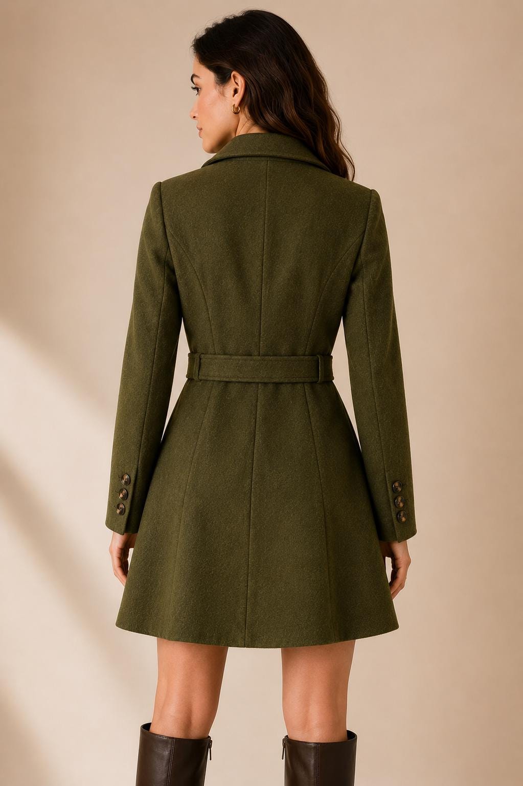Women's Wool Coat Dress, Short Double Breasted Trench Coat, Belted A Line Winter Coat, Tailored Wool Jacket Dress, Elegant Fall Outerwear