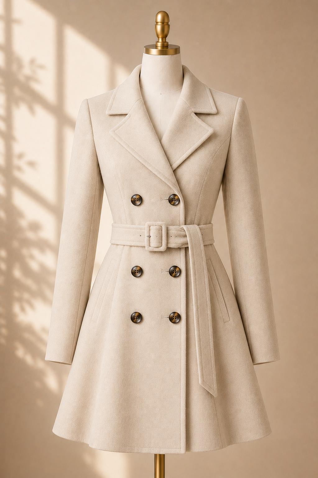 Women's Wool Coat Dress, Short Double Breasted Trench Coat, Belted A Line Winter Coat, Tailored Wool Jacket Dress, Elegant Fall Outerwear