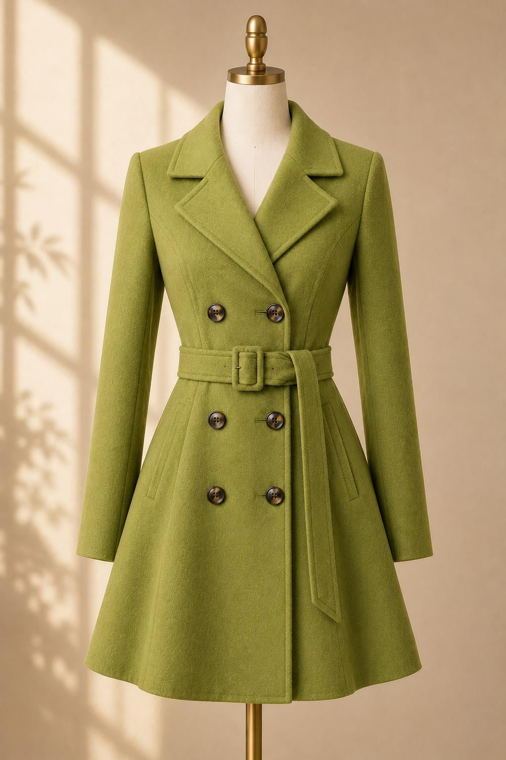 Women's Wool Coat Dress, Short Double Breasted Trench Coat, Belted A Line Winter Coat, Tailored Wool Jacket Dress, Elegant Fall Outerwear