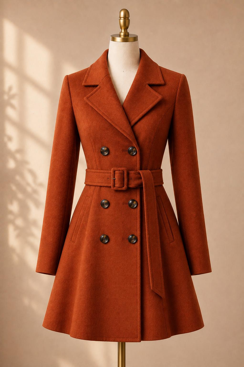 Women's Wool Coat Dress, Short Double Breasted Trench Coat, Belted A Line Winter Coat, Tailored Wool Jacket Dress, Elegant Fall Outerwear