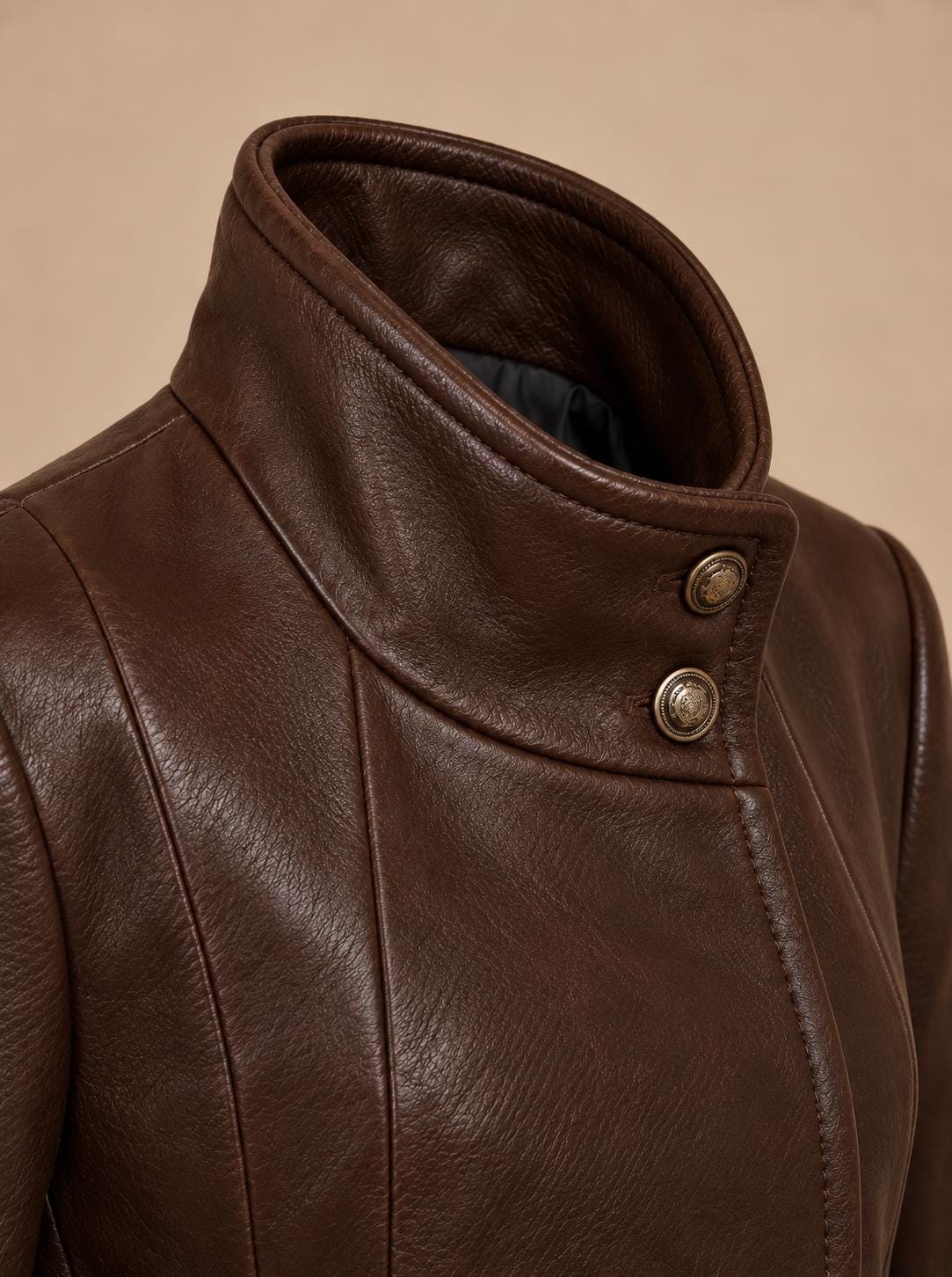 Women's Wool Jacket, Brown Military Style Coat, High Collar Tailored Fall Winter Outerwear