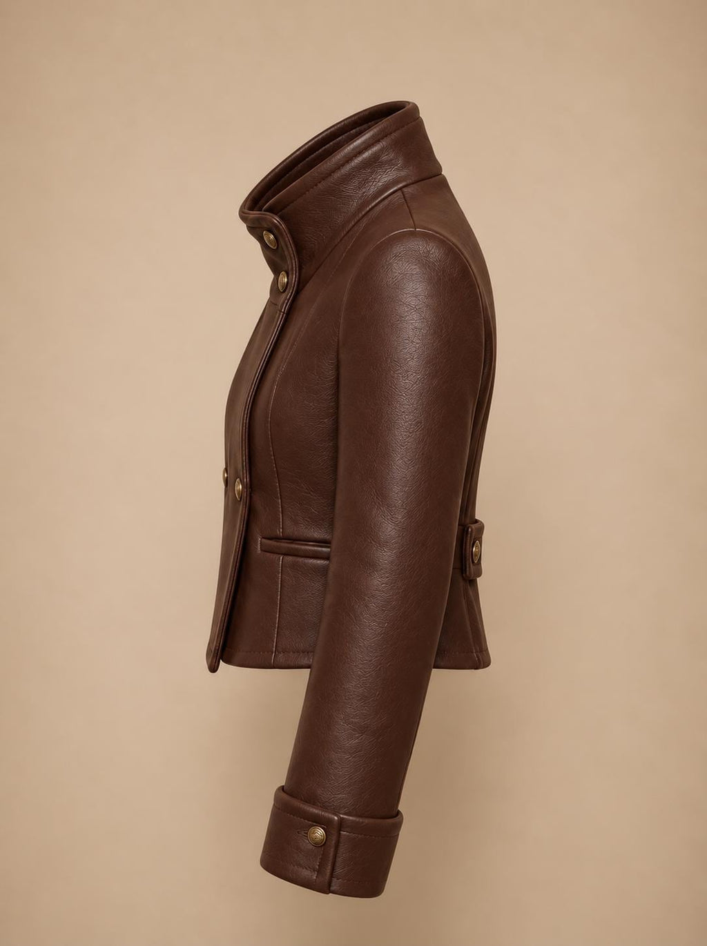 Women's Wool Jacket, Brown Military Style Coat, High Collar Tailored Fall Winter Outerwear