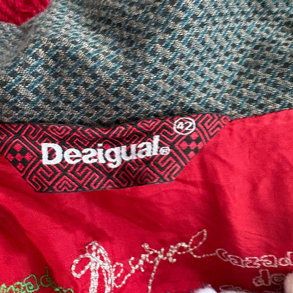 Desigual Patchwork Art Coat Geisha Portrait Print Jewel Button Statement Jacquard Coat Boho Maximalist Long Coat