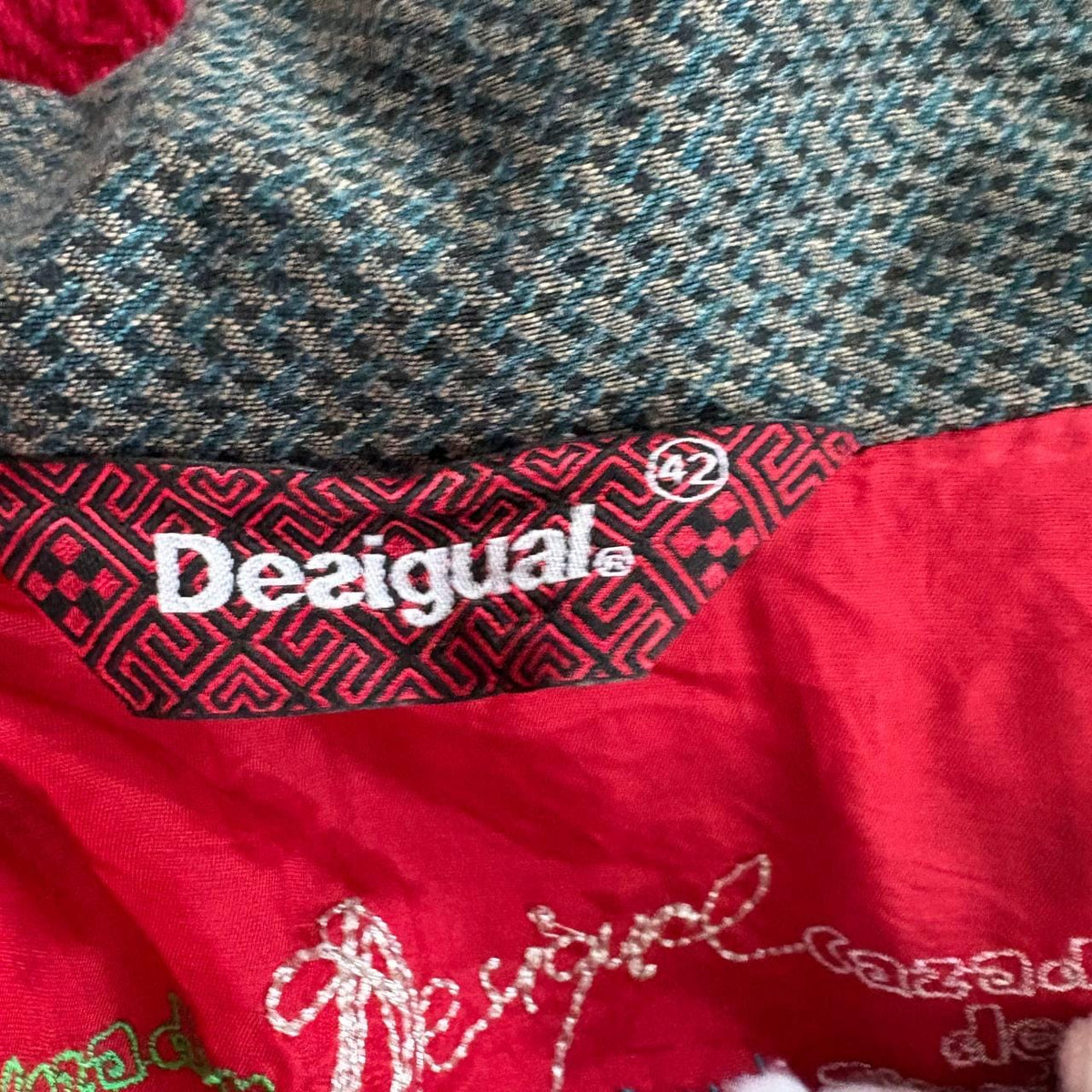 Desigual Patchwork Art Coat Geisha Portrait Print Jewel Button Statement Jacquard Coat Boho Maximalist Long Coat