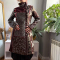 Desigual Patchwork Art Coat Geisha Portrait Print Jewel Button Statement Jacquard Coat Boho Maximalist Long Coat