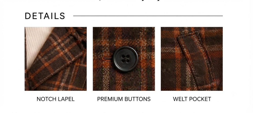 Women's Brown Plaid Wool Winter Coat, Single Breasted Notch Lapel Jacket, Elegant Office Workwear Trench Coat, Checked Winter Outerwear