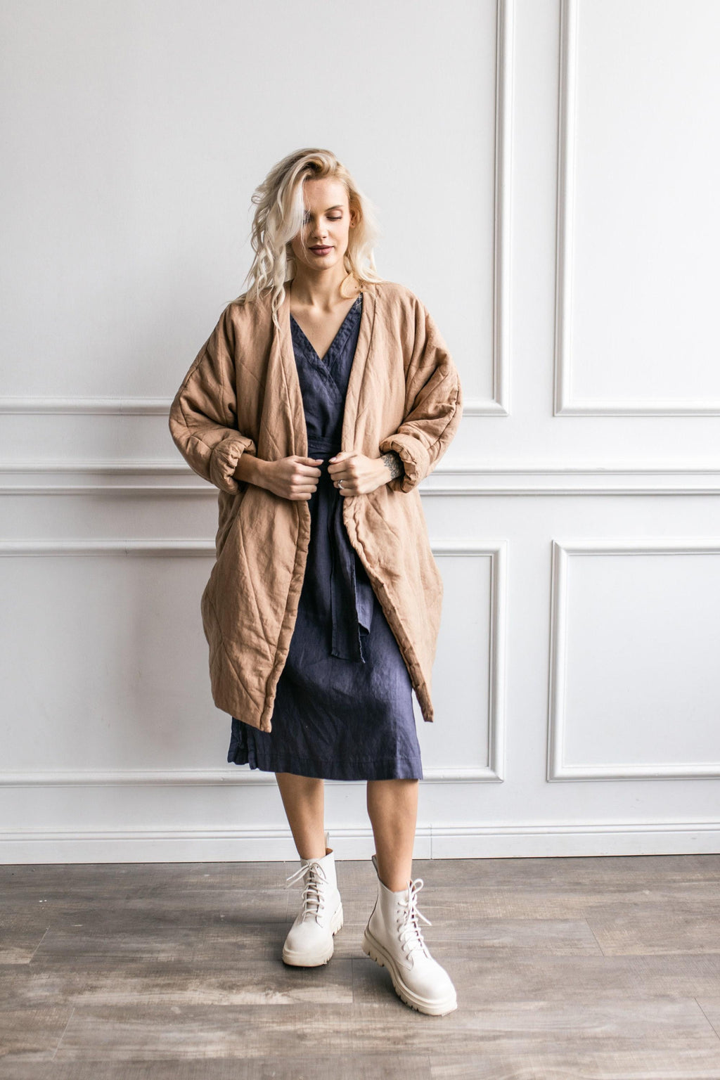 Linen Blanket Hoodie: Oversized Warm Coat with Belt