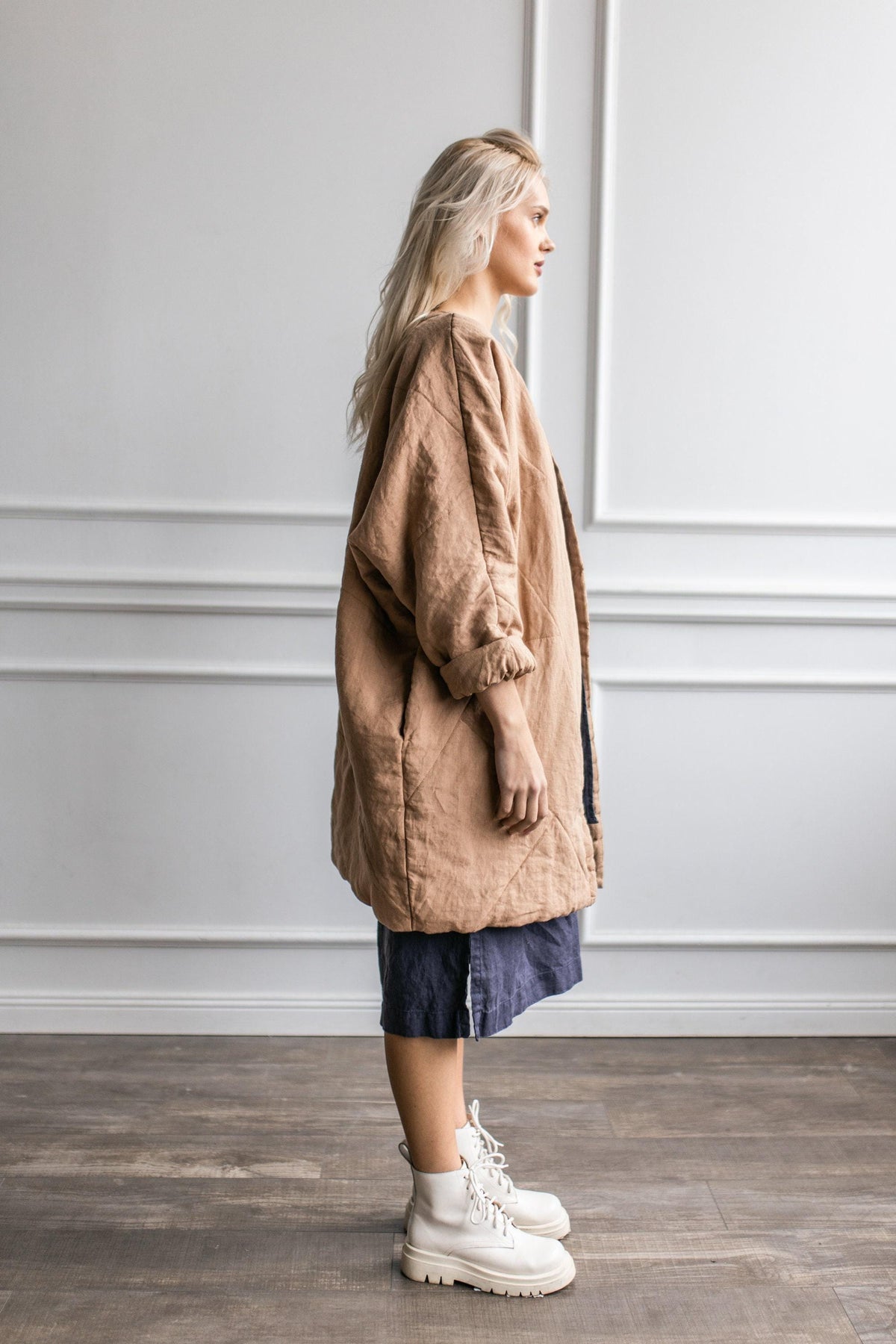 Linen Blanket Hoodie: Oversized Warm Coat with Belt