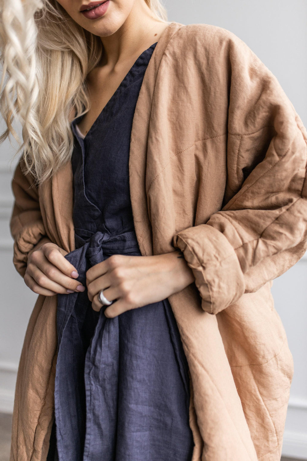 Linen Blanket Hoodie: Oversized Warm Coat with Belt