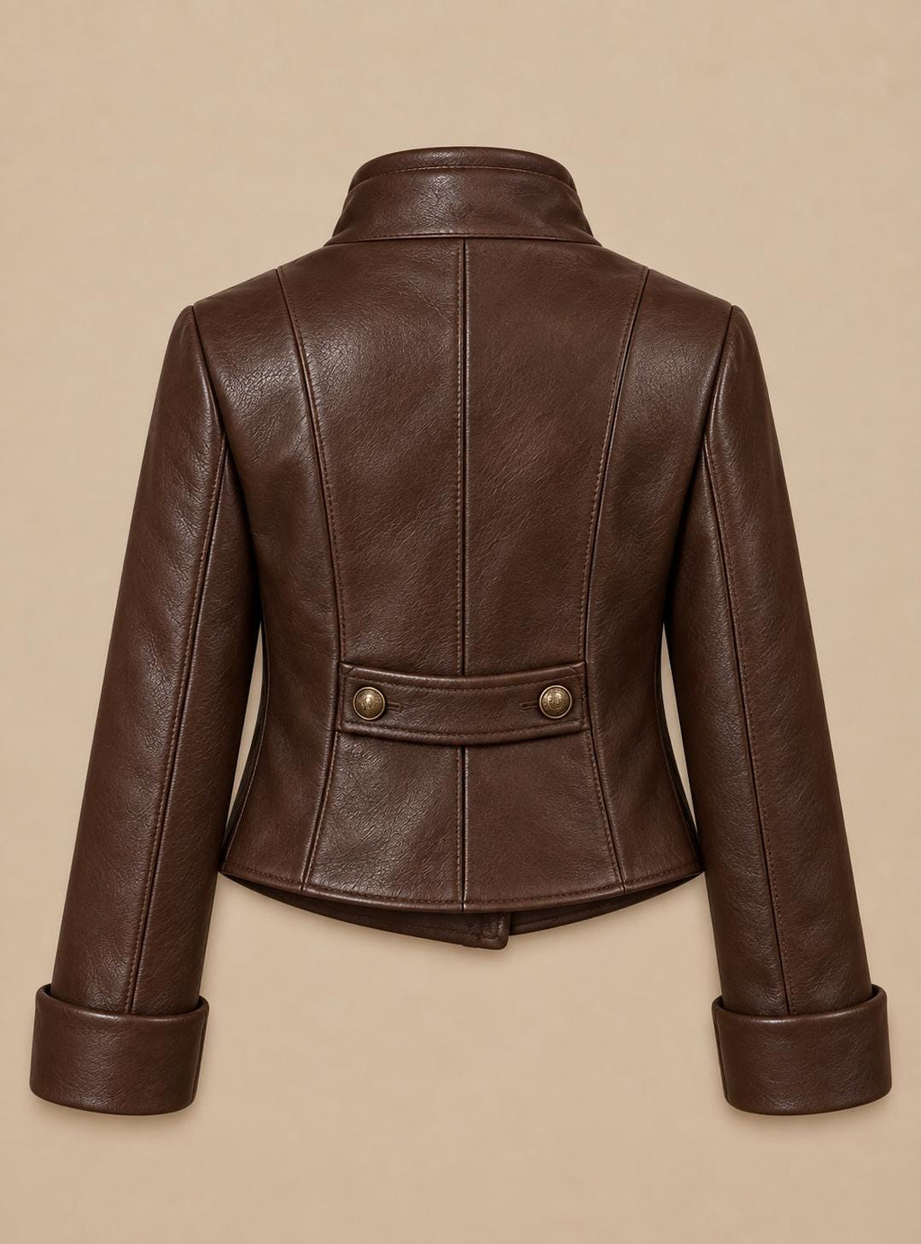 Women's Wool Jacket, Brown Military Style Coat, High Collar Tailored Fall Winter Outerwear