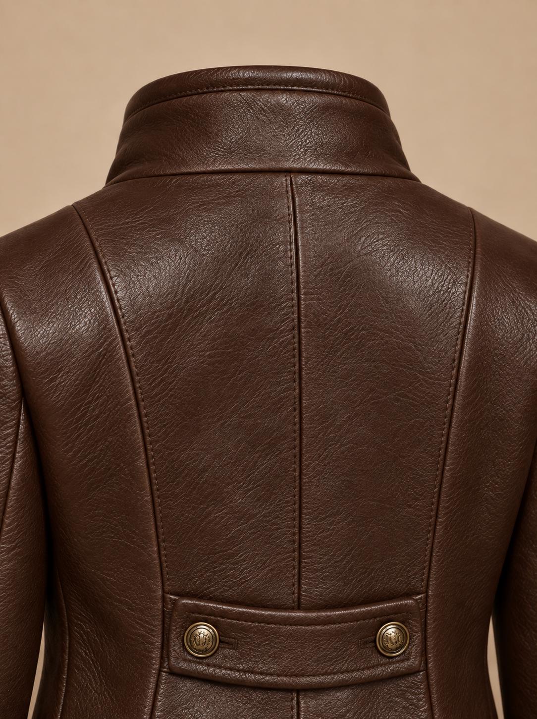 Women's Wool Jacket, Brown Military Style Coat, High Collar Tailored Fall Winter Outerwear
