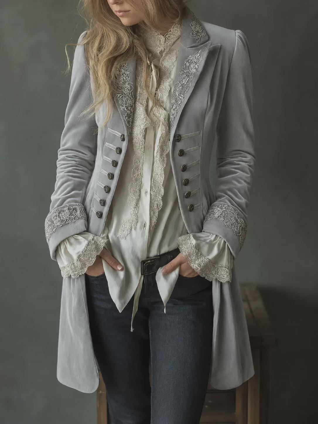 Womens Long Sleeve Solid Color Patchwork Lace Gold Velvet Coat Elegant Vintage Winter Jacket, Luxury Evening Cardigan, Gothic Glam Outerwear