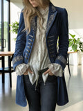 Womens Long Sleeve Solid Color Patchwork Lace Gold Velvet Coat Elegant Vintage Winter Jacket, Luxury Evening Cardigan, Gothic Glam Outerwear