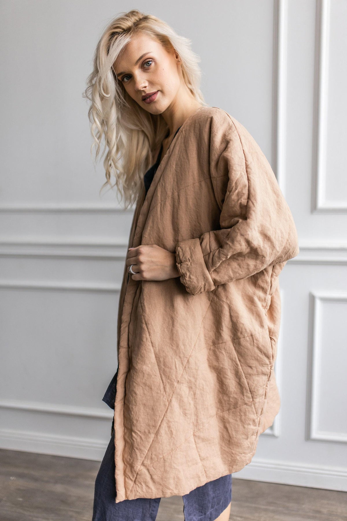 Linen Blanket Hoodie: Oversized Warm Coat with Belt