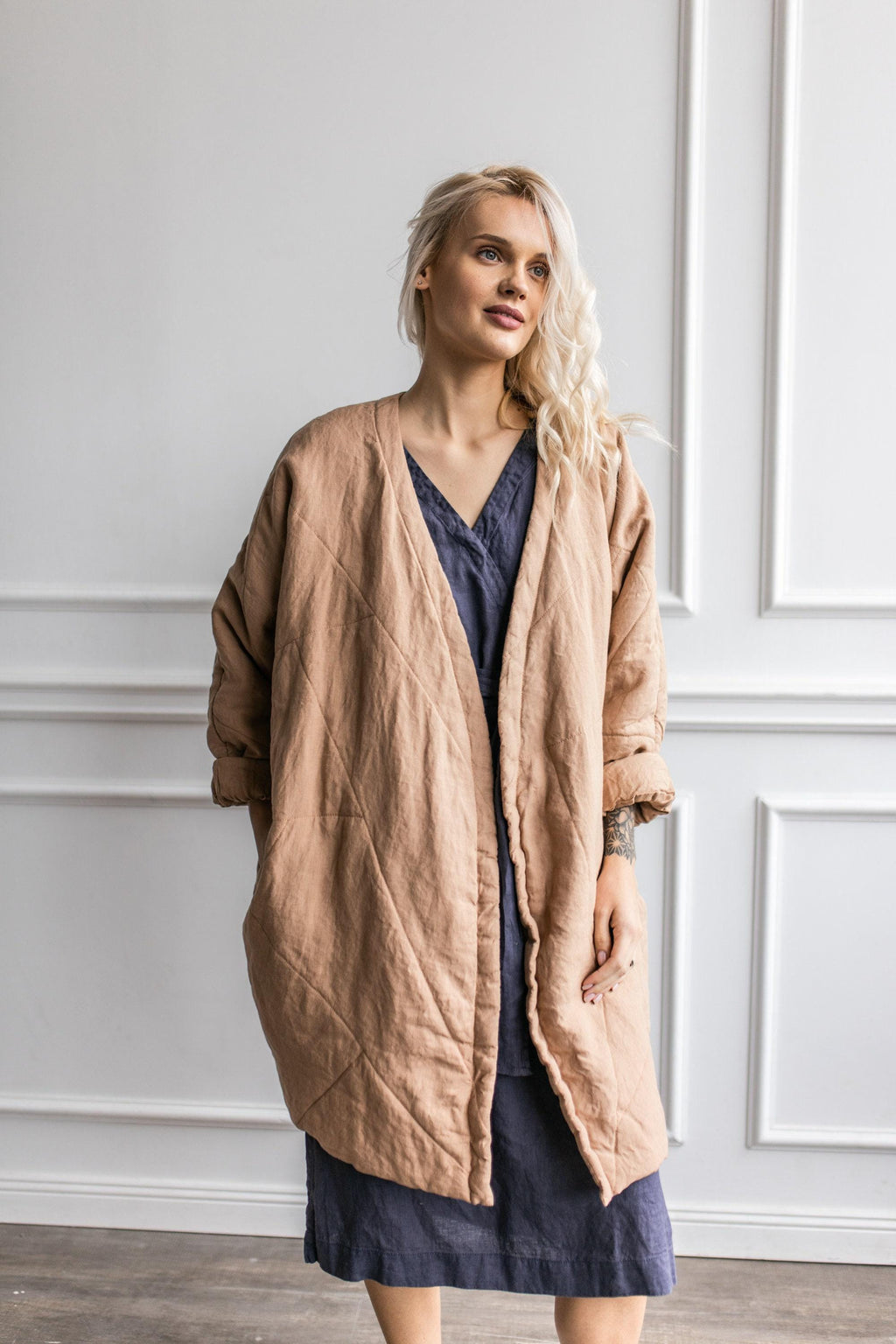 Linen Blanket Hoodie: Oversized Warm Coat with Belt