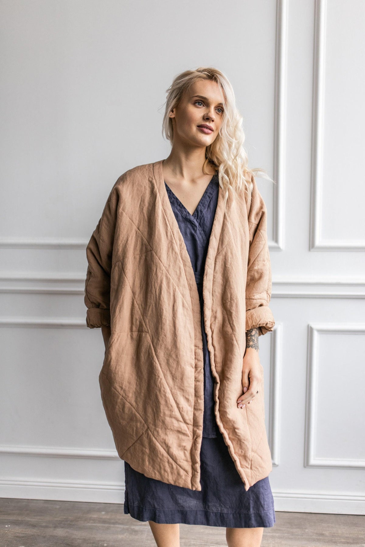 Linen Blanket Hoodie: Oversized Warm Coat with Belt