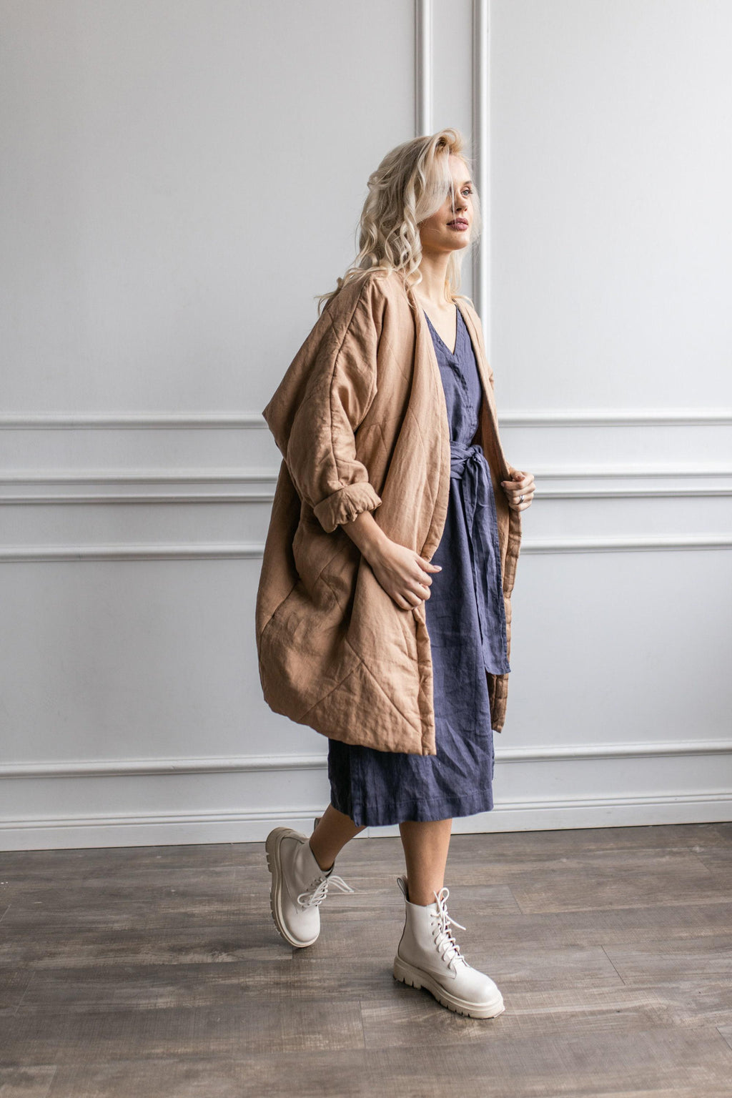 Linen Blanket Hoodie: Oversized Warm Coat with Belt